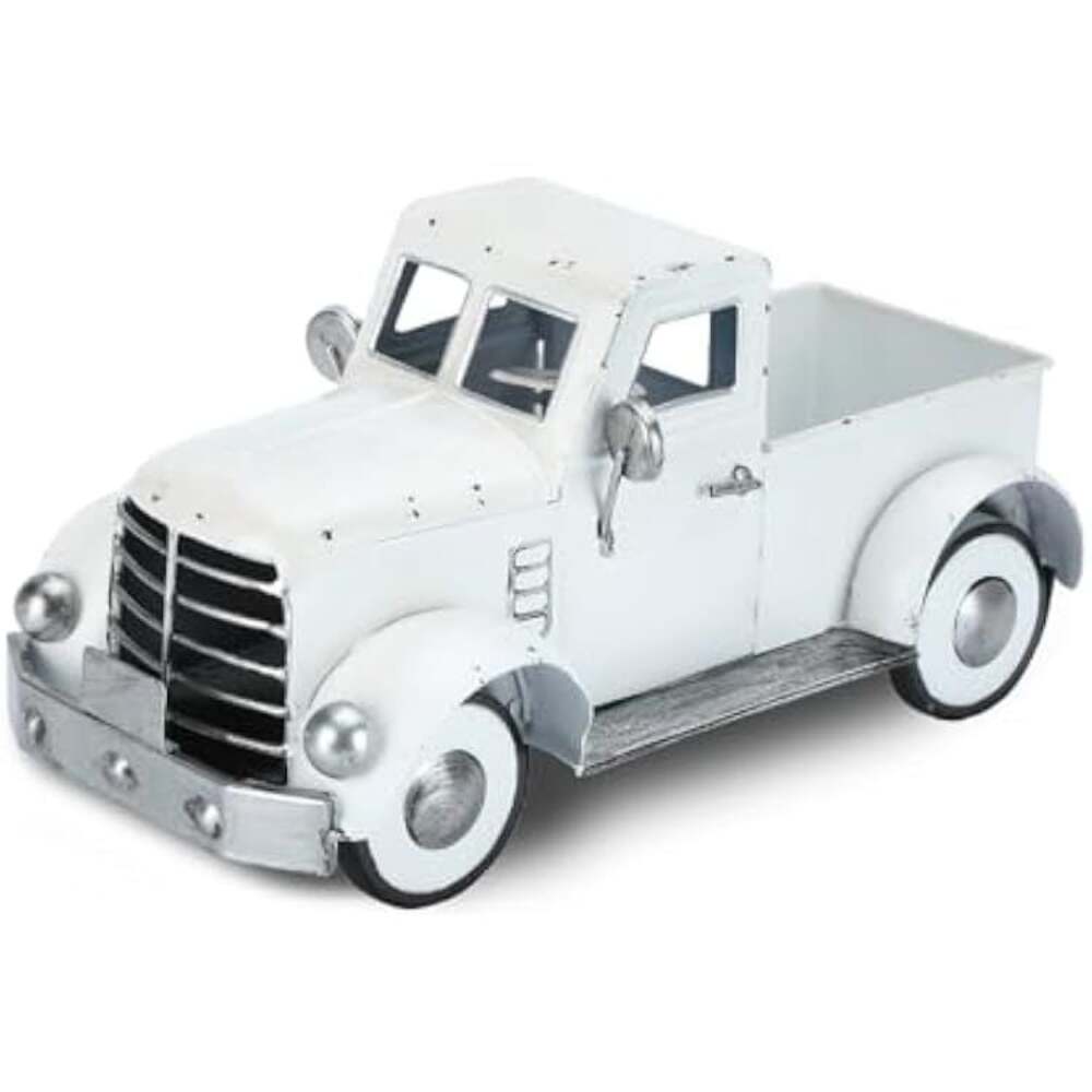 Addbliss Vintage Farmhouse White Metal Pickup‎ Truck Planter Decor